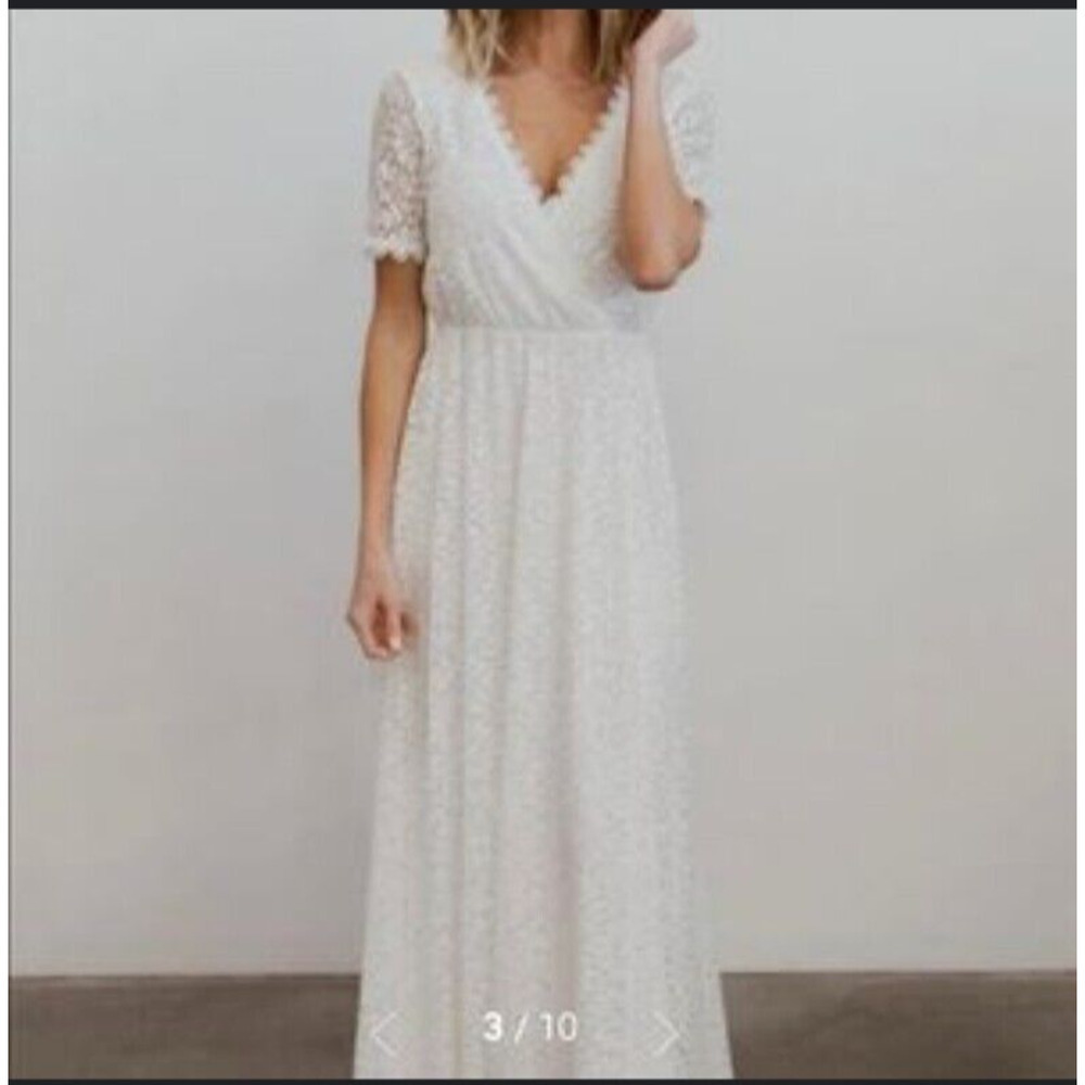 Baltic born Venice lace maxi Dress Womens Size Medium Short Sleeve V Neck V Back